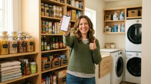 mom smiling after finding best products with Amazon Rufus