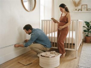 Parent planning a safe baby nursery